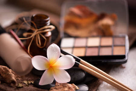 spa setting wirh make up on towelの写真素材