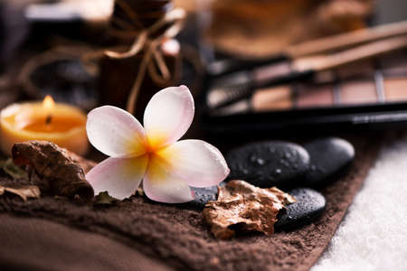 spa setting wirh make up on towelの写真素材