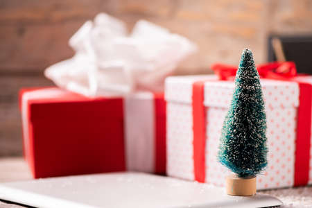Christmas time boxes goft on a table.Christmas gift concept