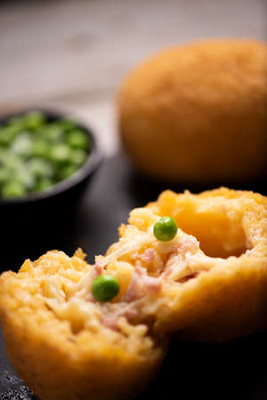Sicilian arancini rice and meat close up