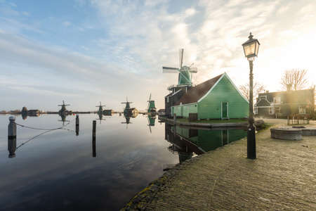 Zanes-Schans. Netherlands. Dutch, mill at sunriseの写真素材