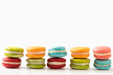 Macarons on white  close upの写真素材