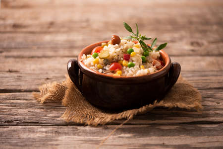 Fresh rice salad in a bowl close up shootの写真素材