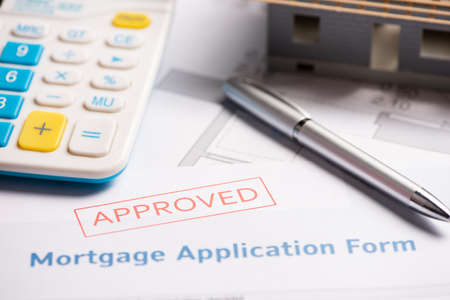 Approved mortgage loan agreement application. Close upの写真素材