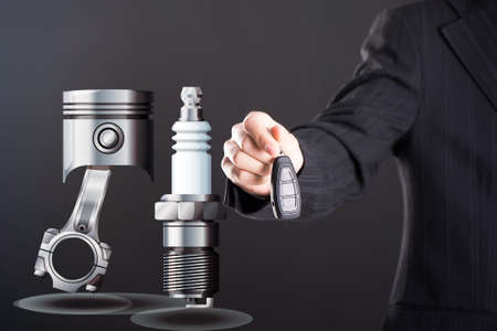 Businessman offering  a Car key. Transportation  and driving conceptの写真素材