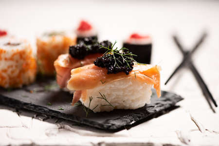 Shushi and black caviar close upの写真素材