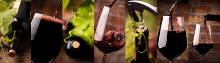 Wine collage, collection of wine photos close upの写真素材