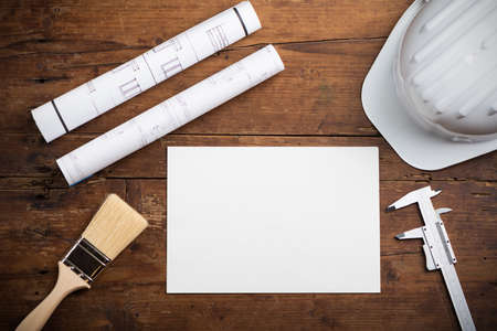 Copy Space Working Tool And Blueprint close upの写真素材