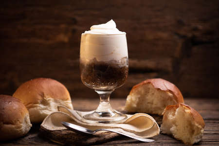 Typical sicilian coffee granita with cream close upの写真素材
