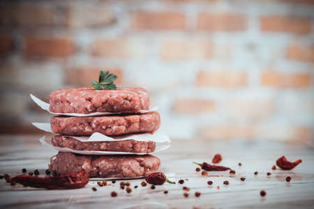 Raw ground beef meat burger steak close up