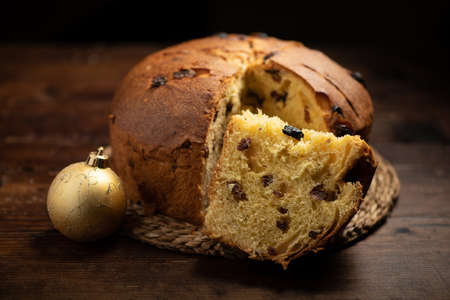Panettone baked traditional Italian Christmas cakeの写真素材