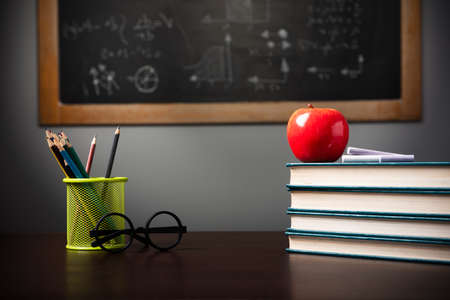 Back to school theme using school supplies and blackboard. School Timeの写真素材