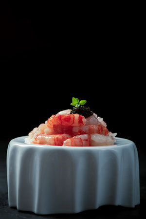 Red Raw shrimps prawns from Mazara on a gourmet plateの写真素材