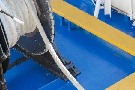 Detail of ropes and tie rods on the deck of the ship