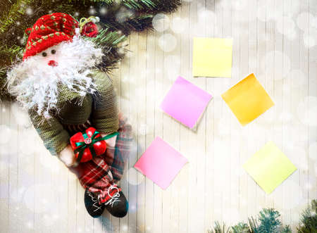 Christmas decorations on wooden planks