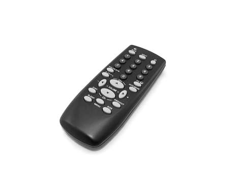 a black remote control isolated on white backgroundの写真素材