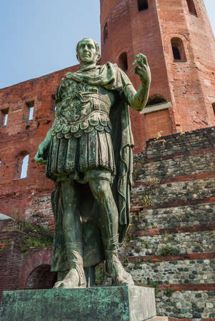 Roman Statue in front of Palatine Door - Turin  Italyの写真素材