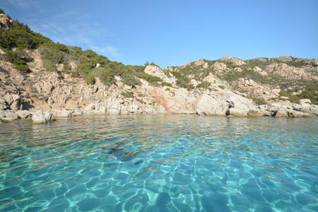 Archipelago of La Maddalena National Park. Seascape, Spargi island, Cala Corsara locality where there is the famous rock "Head of the witch"の写真素材