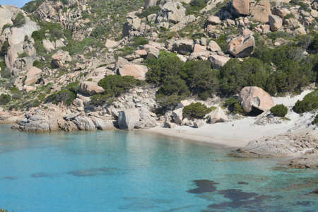 Archipelago of La Maddalena National Park. Seascape, Spargi island, Cala Corsara locality where there is the famous rock "Head of the witch"の写真素材
