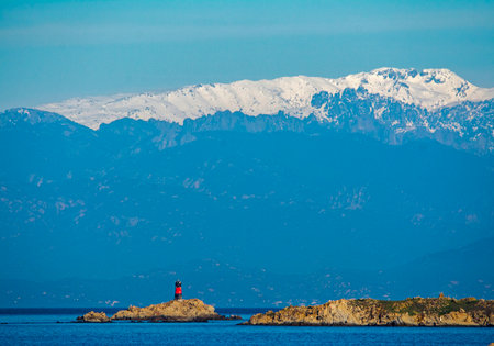 La Maddalena Archipelago National Park, Sardinia, Corcelli lighthouseの写真素材