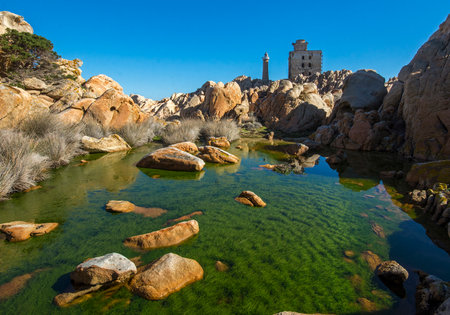 Razzoli lighthouse, Sardiniaの写真素材