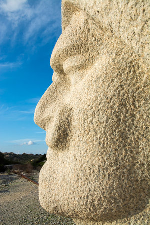Sculpture of the head of the Sphinx on the island of Crete, Greeceの写真素材