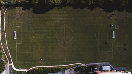 Aerial view from football pitchの写真素材