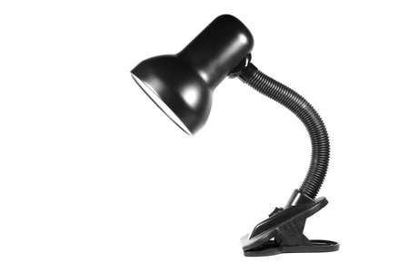 Black desk lamp on a white backgroundの写真素材