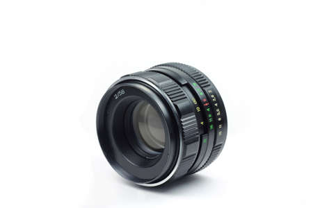 old photo lens on a white backgroundの写真素材