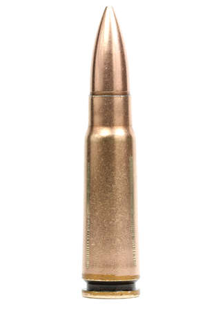 7 62 caliber bullet closeup on white background
