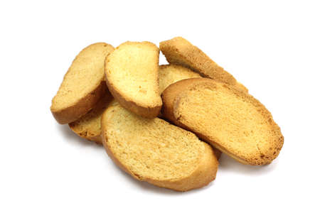 Some bread crumbs on a white backgroundの写真素材