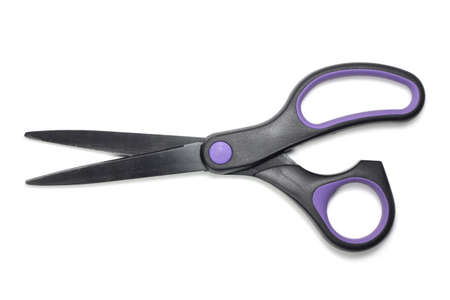 black with a purple handle scissors on a white background