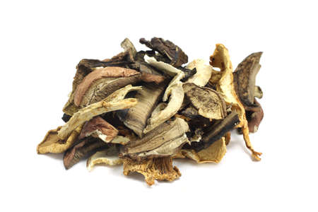 Dried mushrooms on white backgroundの写真素材