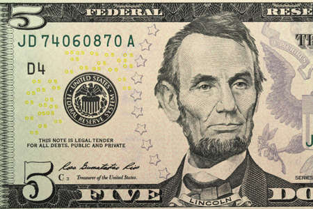 New banknote five dollars closeupの写真素材