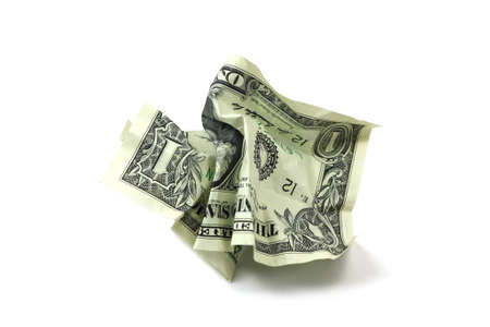 Crumpled dollar bills isolated on white background