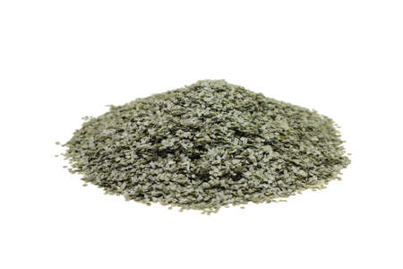 Handful of smokeless powder isolated on white backgroundの写真素材