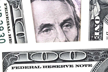 President Lincoln s portrait on the banknote closeupの写真素材