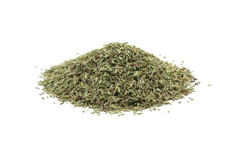 Handful of dried rosemary on white backgroundの写真素材