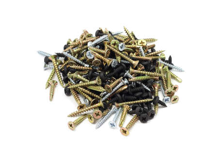 construction handful of screws on a white backgroundの写真素材