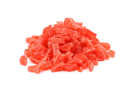 small pieces of red pastilles on a white backgroundの写真素材