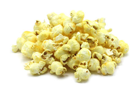 slightly popcorn on a white backgroundの写真素材