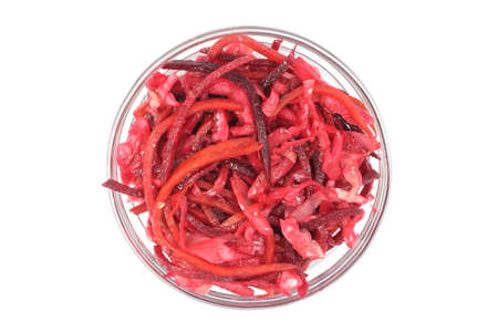 slaw in a glass container on a white backgroundの写真素材