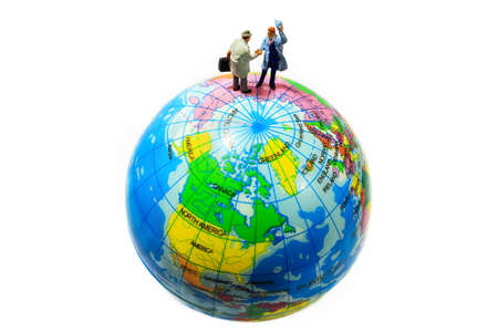 Little two guys are making commitment on the globe.