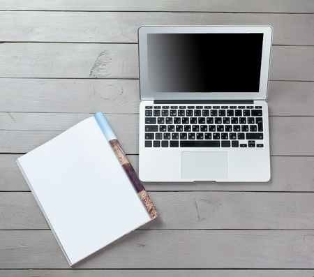 Working place, wooden tableの写真素材