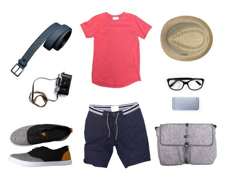 collage of men's clothing isolated white backgroundの写真素材