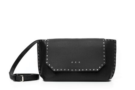 Leather female handbag isolated on whiteの写真素材