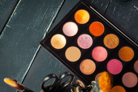 Makeup brushes and make-up eye shadowsの写真素材