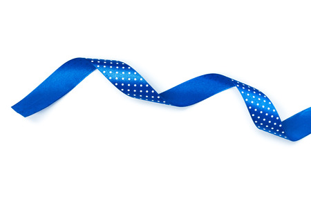 Shiny blue ribbon  isolated on whiteの写真素材