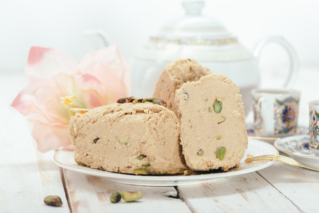 traditional eastern desserts on wooden backgroundの写真素材