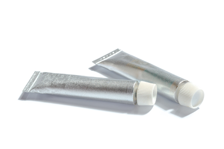 paint in tubes isolated on whiteの写真素材